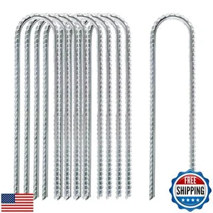 8 Inch Rebar Stakes Heavy Duty, 10 Pack Garden Stake U-Hook, Galvanized Rust - Picture 1 of 5