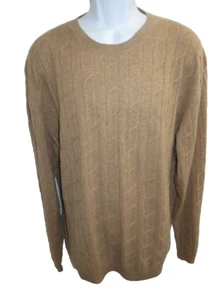 Forte 100% Cashmere Camel Cable Knit Crew Neck Sweater Men's XL May fit Tall XLT - Picture 1 of 3