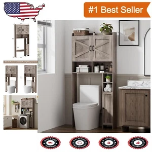 Large Capacity Over The Toilet Storage Cabinet - 2 Barn Doors & Easy Assembly - Picture 1 of 9