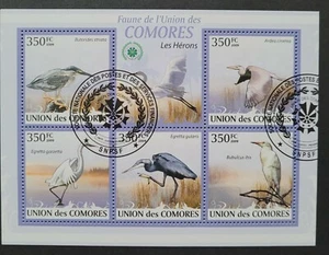 Comoros /  Birds - Herons / 5v minisheet CTO - Picture 1 of 1