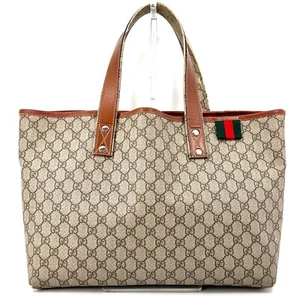 Gucci Sherry Line Tote Bag PVC Brown 211134 Authentic - Picture 1 of 24