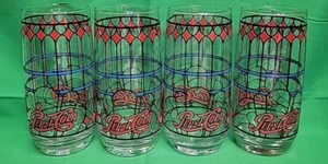 4 Original 70er Jahre Pepsi-Cola Vintage Tiffany Stil erhabene Buntglas Becher - Bild 1 von 5