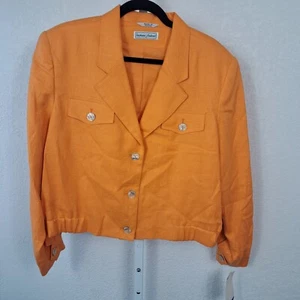 Chaqueta Blazer Stephanie Andrews Mujer 16 Naranja Lino Recortado Rusia Años 90 De Colección - Imagen 1 de 8