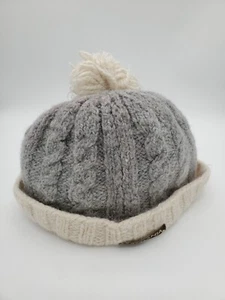 Artesania Sucre Alpaca Wool Pom Pom Hat Beanie Gray Cable Knit Ecuador RARE - Picture 1 of 5