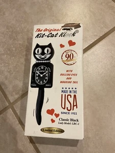 Classic Lady Kit Cat Clock 15.5" Black Rolling Eyes USA Made New Open Box LBC-1 - Picture 1 of 4