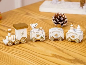Mini decoración de tren de Navidad de madera blanco/marfil y oro 4 autos B-2 - Imagen 1 de 3