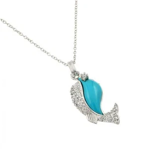 Collar Colgante de Plata Esterlina 925 Ballena Azul Turquesa Negro Transparente Piedra Circonial - Imagen 1 de 3