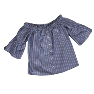 NWT Abercrombie & Fitch Off The Shoulders Top Striped Buttont Front Blue Sz S - Picture 1 of 12