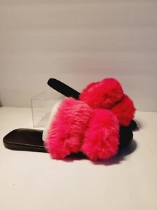 Fullmoon15 by Bamboo Furry Double Strap Slide In Sandals FauxFur Size 7 Hot Pink - Picture 1 of 14