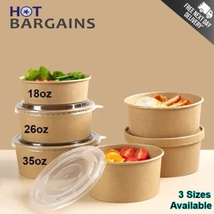 Disposable Round Kraft Paper Takeaway Food containers Salad Bowls Container Lids - Picture 1 of 29
