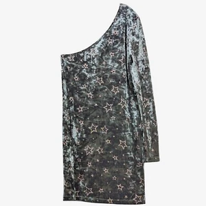 TOPSHOP : Grey Velvet One Shoulder Mini Dress With Stars : UK14 : WAS: £49!! - Picture 1 of 3