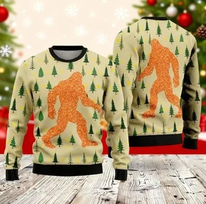 Bigfoot Maglione Natalizio Glitterato, Maglione Sasquatch Brutto Natale - Foto 1 di 4