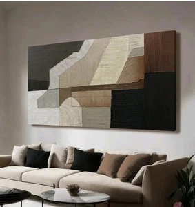 Blocco Geometrico Wall Art/Pittura Parete Marrone Bianco e Nero/24 x 48" Moderno... - Foto 1 di 4