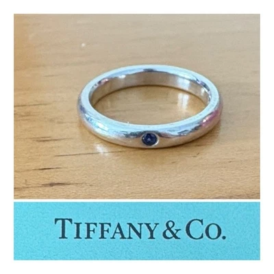 Tiffany & Co. Elsa Peretti Zafiro Plata Esterlina Anillo Apilable Banda Talla 4 Foto 1 de 4