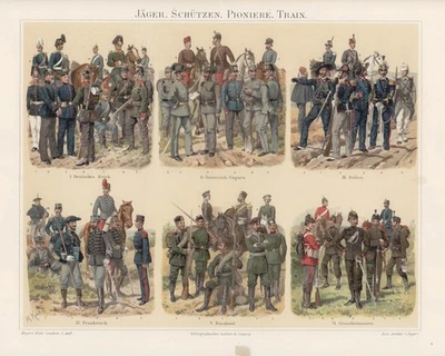 Chromolithographie, Jäger, Schützen, Pioniere, Train. Um 1894 Knötel (nach), R.: - Bild 1 von 2