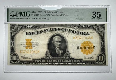 1922 $10 GOLD CERTIFICATE Fr. 1173 PMG 35 Choice VF - Image 1 of 2