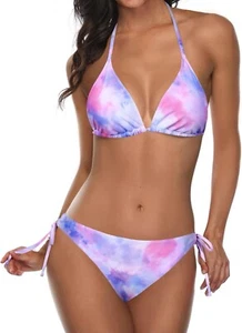 Tempt Me Women Triangle Bikini Sets Halter Two Piece Sexy Swimsuit String XS A2 - Picture 1 of 4