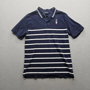 Polo Ralph Lauren Bear Embroidery Boys XL Navy Blue Striped Polo Shirt - Picture 1 of 10