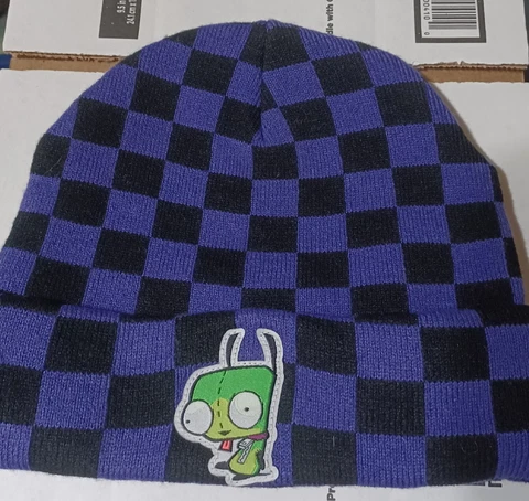 Invader Zim GIR Nickelodeon 2023 Viacom Hat/Beanie Licensed Black/purple Checker Cover
