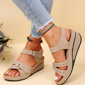 Summer Orthopedic Womens Wedge Sandals Walking Slingback Flat Casual Fit - Picture 1 of 28