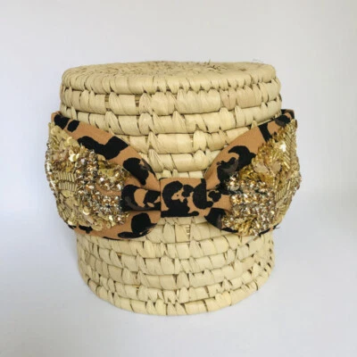 Diadema hecha a mano para mujeres niñas envoltura banda para el cabello anudada leopardo brillante amarillo Foto 1 de 3