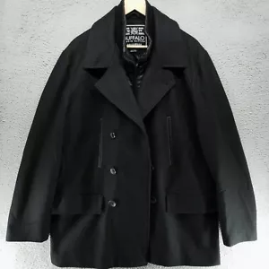 Buffalo David Bitton Wool Blend Coat Mens L 1973 Black Double Breasted - Picture 1 of 15