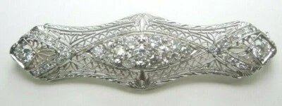 Antiguo broche de barra de filigrana de diamantes Art Deco de 1920 platino EGL EE. UU. 1,47 TW Foto 1 de 4