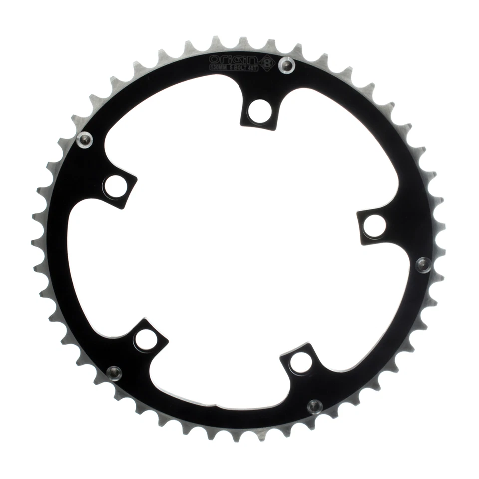 Origin8 Chainring 48t 130 BCD 5-Bolt 8/9/10-Spd Alloy Blk/Silver Ramped/Pinned - Image 1 of 1