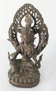 Antique Chinese Sino-Tibetan Bronze Seated Buddha Figure Avalokiteśvara - Picture 1 of 10