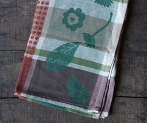 Fall Decor Kitchen Towel Harvest Market Jacquard Dishtowel Green Brown Red Plaid - Picture 1 of 5