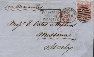 GB London ITALY Sicily Messina *Disinfected* CHOLERA 1866 {samwells-covers} U04c - Picture 1 of 6