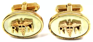 Anson Cufflinks RN Medical Caduceus Gold Vintage Men Formal Wear - Picture 1 of 4