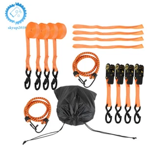 4 Pack 15 FT 2200 LB Break Strength Ratchet Straps Heavy Duty Orange Nonwoven - Picture 1 of 16