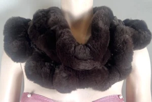 NWT GENUINE BROWN CHINCHILLA RABBIT FUR MUFFLER COLLAR SCARF WRAP SO SOFT & COZY - Picture 1 of 12