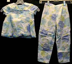 B.Lulu White Top Pants Outfit Blue Floral Rose Pattern Short Sleeves Girls 5 - Picture 1 of 12