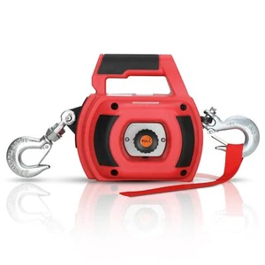 Portable Drill Winch of 1000 LB, Red Handheld Drill Winch with 40 Foot Synthe... - Picture 1 of 7
