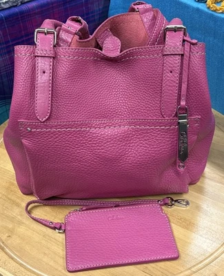 Cole Haan Large Pink Raspberry Leather Bucket Hobo Shoulder Bag with Wristlet - Image 1 of 4