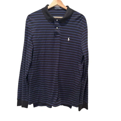 Polo Ralph Lauren Long Sleeve Polo Shirt SZXL Striped Blue Black Pony Logo  - Image 1 of 4