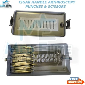 Set of 7 Acufex Cigar Handle Arthroscopy Punches & Scissors w Sterilization Case - Picture 1 of 3