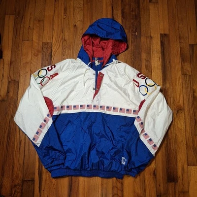 Chaqueta cortavientos vintage Starter equipo olímpico de Estados Unidos banderas 1/2 cremallera capucha para hombre XL Foto 1 de 4