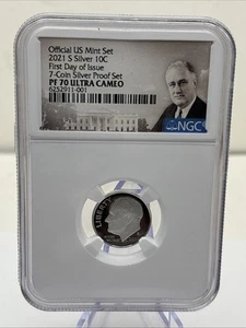 OFFICIAL US MINT SET 2021 SILVER PF 70 ULTA CAMEO 10c 7 COIN SILVER PROOF SET - Picture 1 of 2