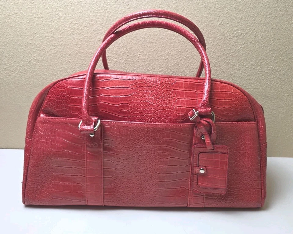 Bolso de Lona Vintage Bath And Body Works Bolso de Noche Rojo Imitación Cuero Caimán Foto 1 de 4