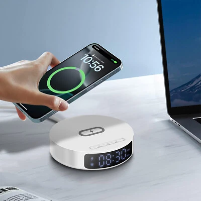 Wireless Charger Digital Alarm Clock For iPhone 16 Pro Max Samsung S25 Edge S24+ - Image 1 of 4