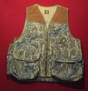 Gilet da caccia mimetico vintage anni 80 Carhartt muschio rovere MADE IN USA tela GRANDE - Foto 1 di 14