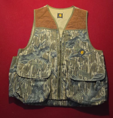 Vintage 1980s Carhartt Mossy Oak Camo Hunting Vest MADE IN USA Canvas LARGE - Image 1 of 4