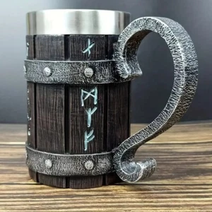 Nordic Viking Stainless Steel And Bamboo Beer Mug - Picture 1 of 4