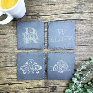 Custom Engraved Slate Coaster Personalized Gift for Him Coaster Set Housewarming - Picture 1 of 10