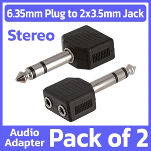 2 Pack 6.35mm Plug to 2 x 3.5mm Jacks Audio Adapter Converter Stereo Y-Splitter - Picture 1 of 4