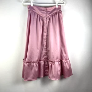 Vintage Candi California Pink Satin Ruffle Button Front Prairie Skirt Size 9 - Picture 1 of 11