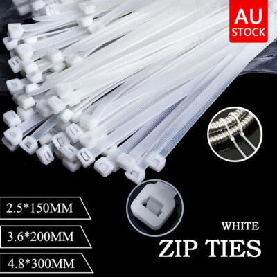 Cable Ties Zip Ties Nylon UV Stabilised 100/200/500/1000x Bulk White Cable Tie - image 1 of 4